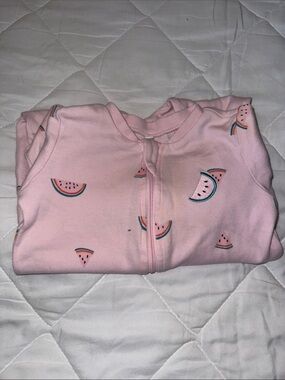 🍄6m Pekkle Watermelon pink Print Baby One-Piece Footed Sleepers organic cotton